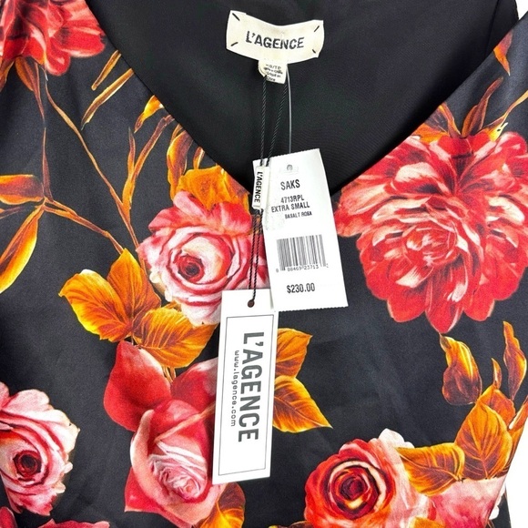 L’AGENCE JANE ROSA BASALT FLORAL ROSE SILK CHARMEUSE SPAGHETTI CAMISOLE TANK TOP - Picture 12 of 13